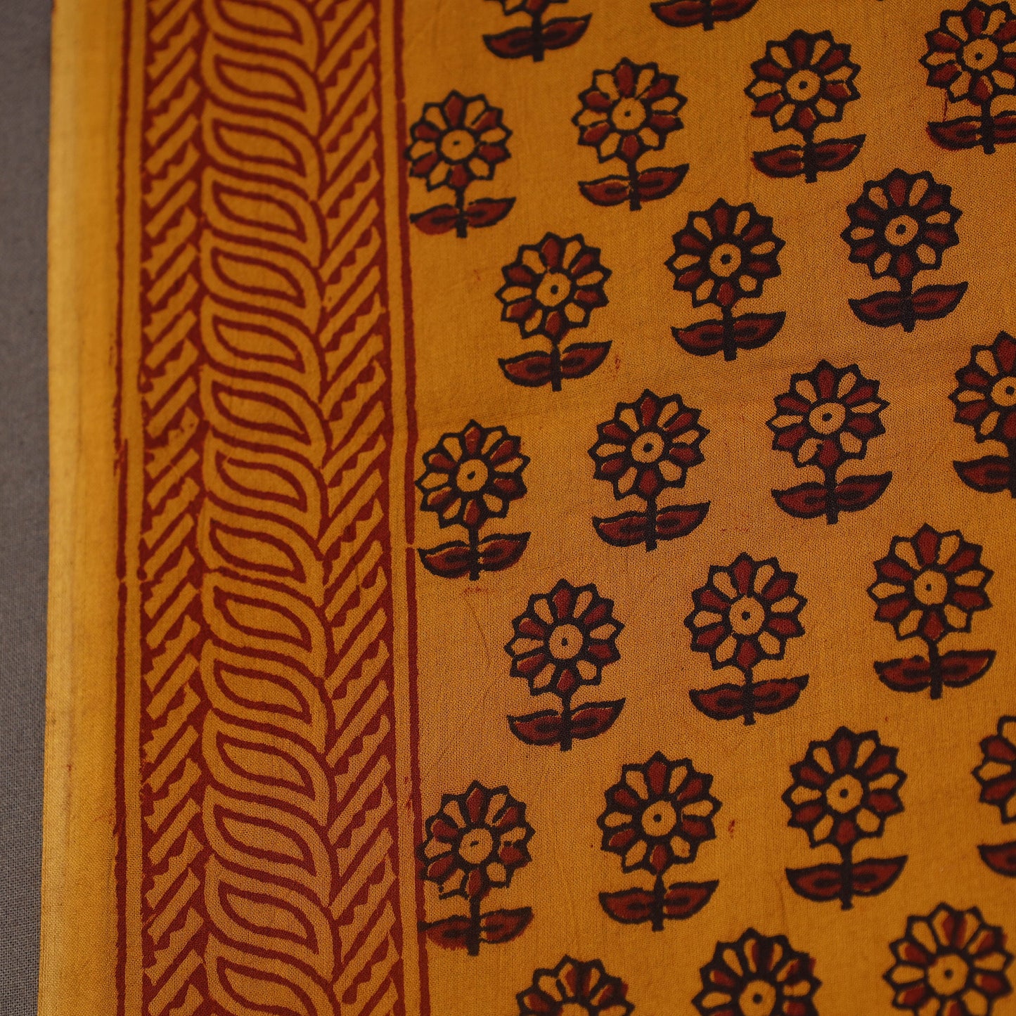 Orange Bagh Hand Block Print Natural Dyed Cotton Fabric