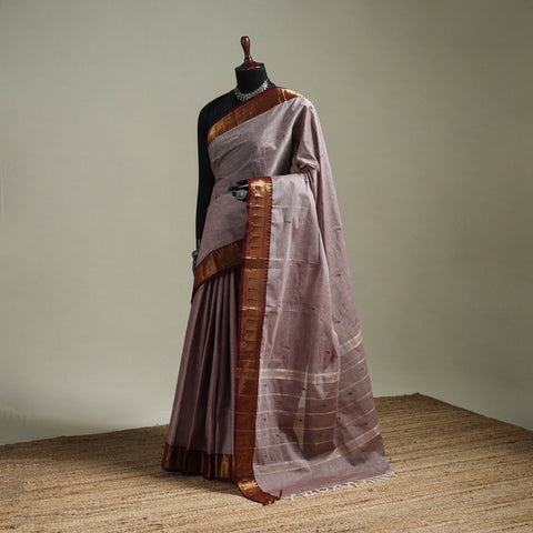 Brown - Kanchipuram Buti Cotton Saree with Border 29