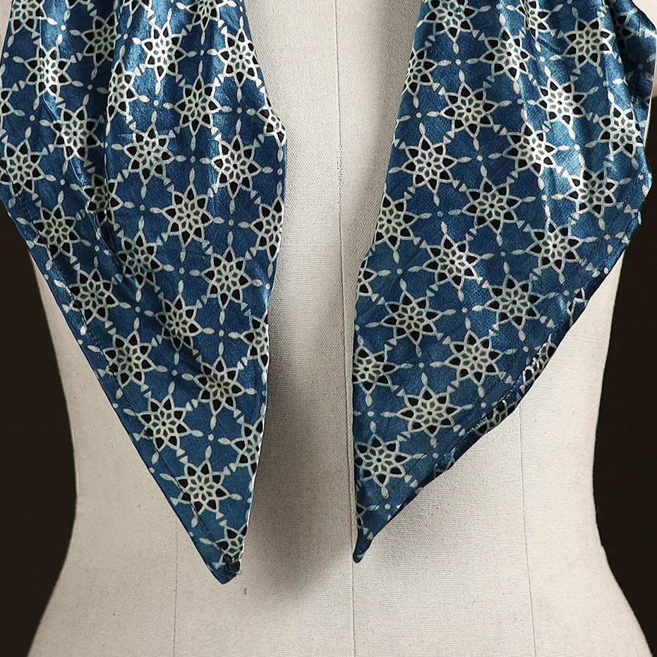 Ajrakh Hand Block Print Natural Dyed Modal Silk Brooch Scarf 26