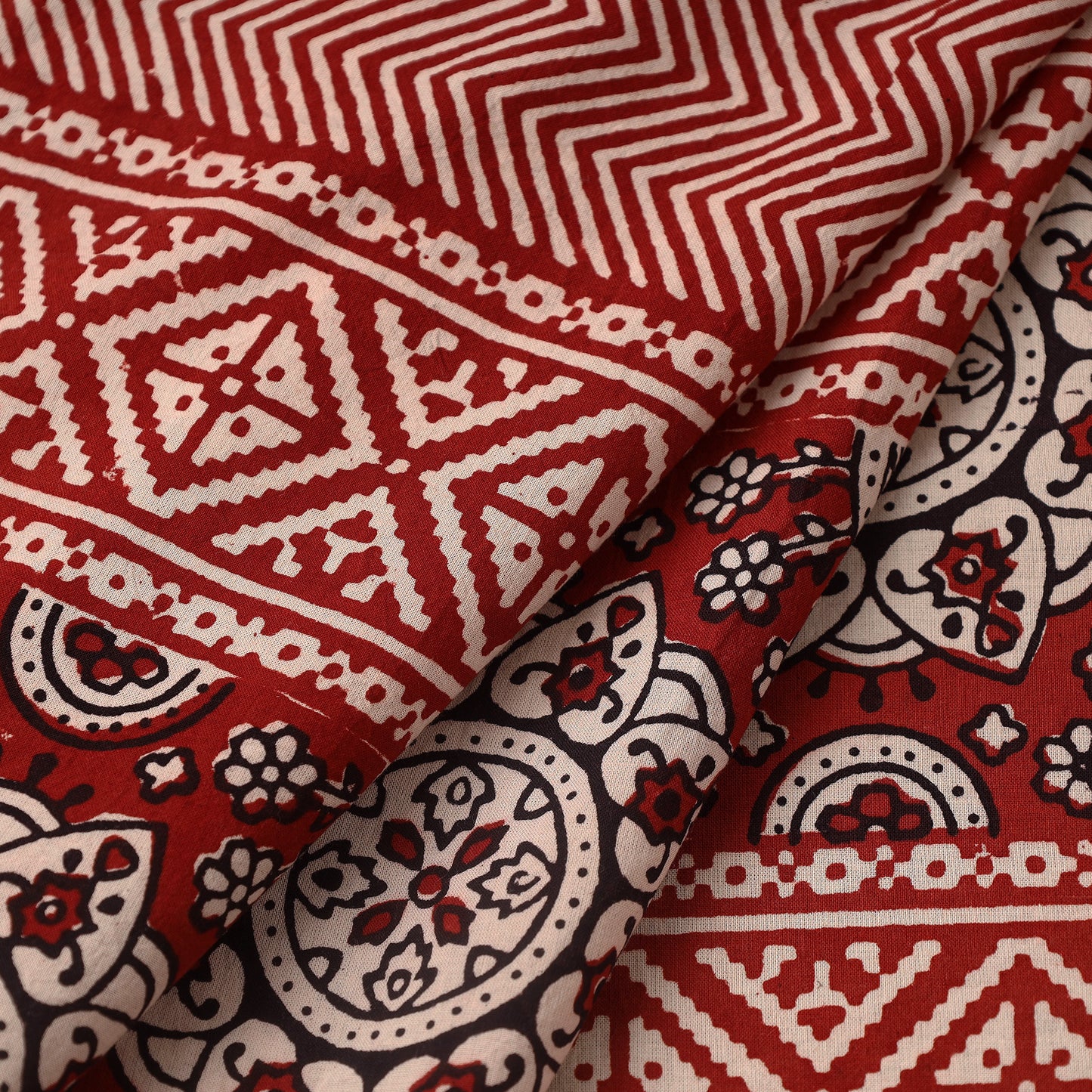 Red Bagh Hand Block Print Natural Dyed Cotton Fabric