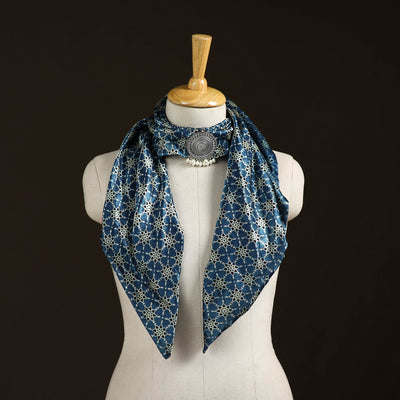 Ajrakh Hand Block Print Natural Dyed Modal Silk Brooch Scarf 26