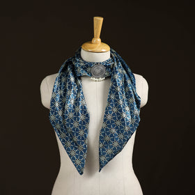 Ajrakh Hand Block Print Natural Dyed Modal Silk Brooch Scarf 26