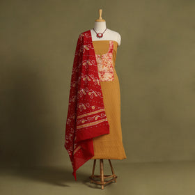 Yellow 2pc Unstitched Plain Dress Material with Jewellery Set