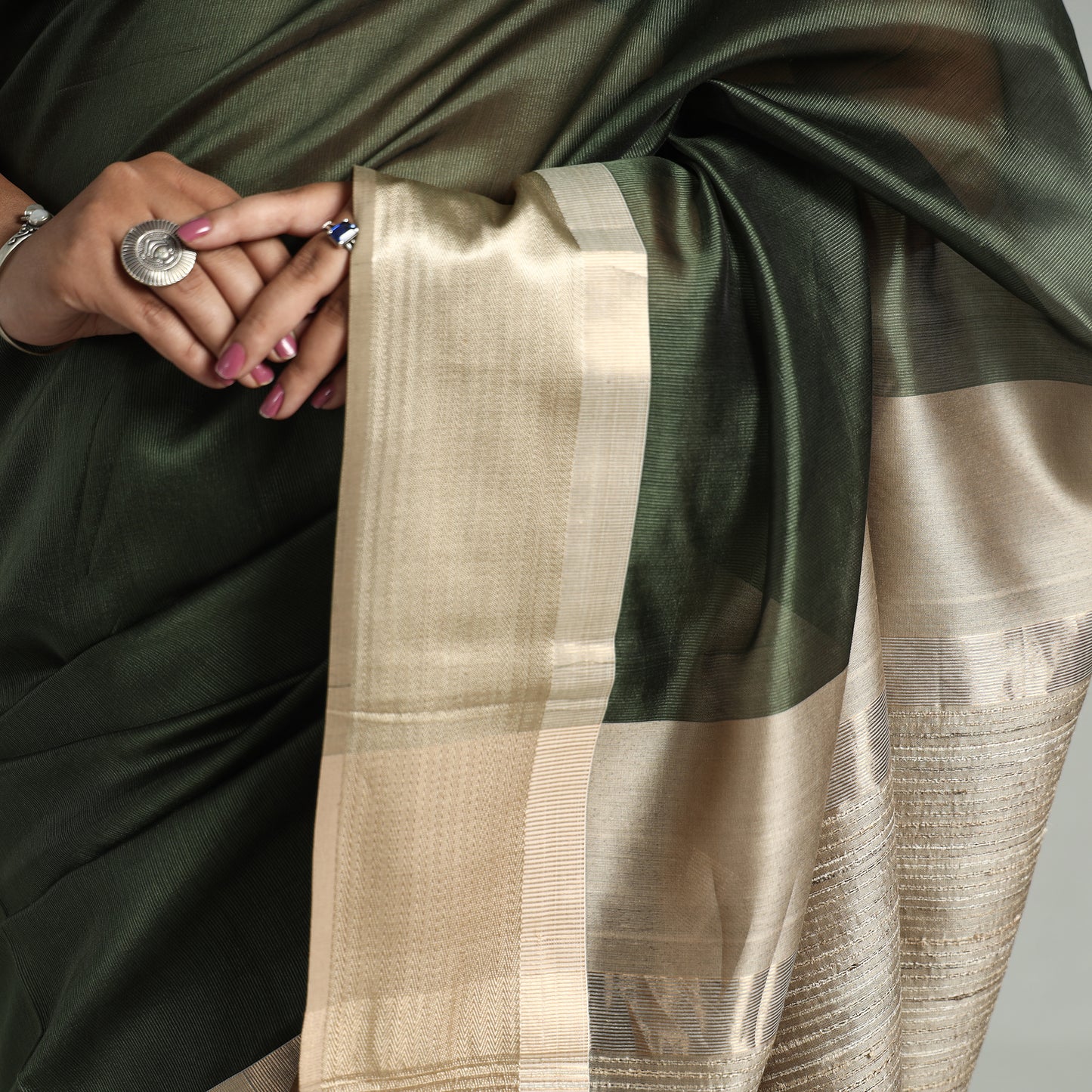 Green - Traditional Mulberry Silk Handloom Saree with Tassels 54