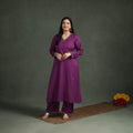 Plain Banana Fiber Soft Cotton Bead Work A-Line Kurta with Palazzo Set for women 08