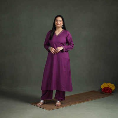 Plain Banana Fiber Soft Cotton Bead Work A-Line Kurta with Palazzo Set for women 08