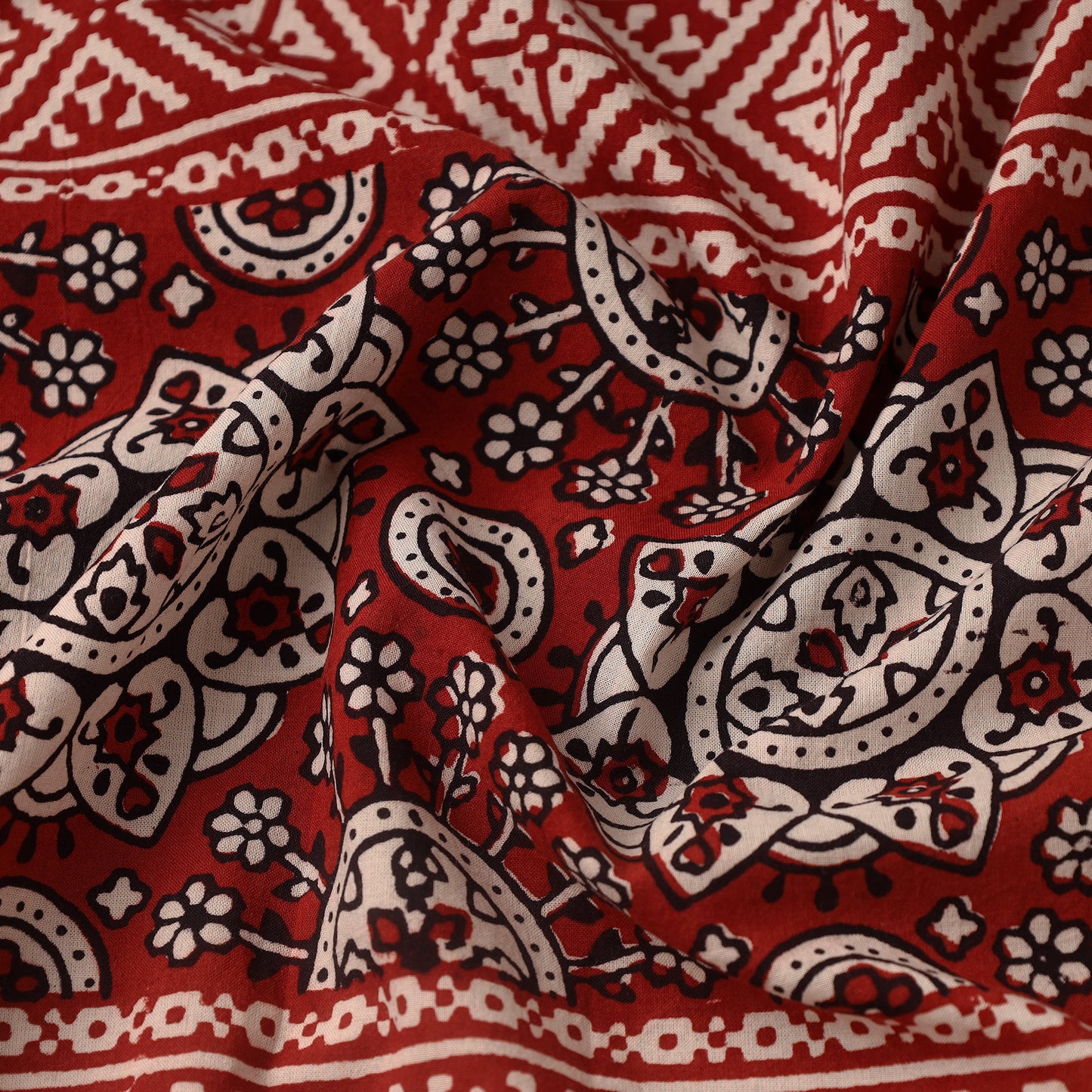 Red Bagh Hand Block Print Natural Dyed Cotton Fabric