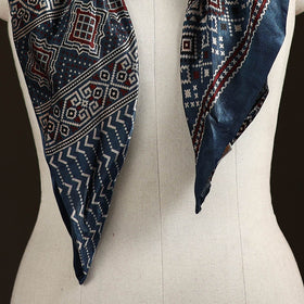 Ajrakh Hand Block Print Natural Dyed Modal Silk Brooch Scarf 27