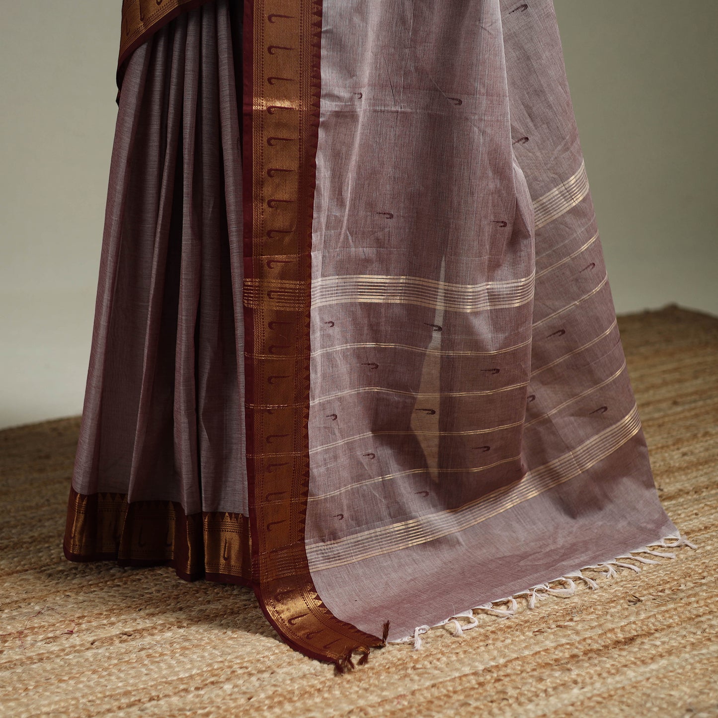 Brown - Kanchipuram Buti Cotton Saree with Border 29