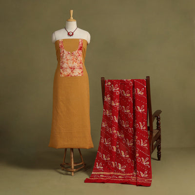 Yellow 2pc Unstitched Plain Dress Material with Jewellery Set