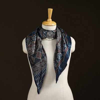 Ajrakh Hand Block Print Natural Dyed Modal Silk Brooch Scarf 27