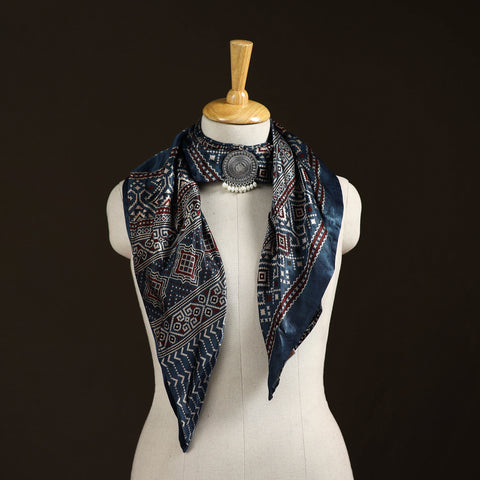 Ajrakh Hand Block Print Natural Dyed Modal Silk Brooch Scarf 27
