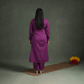 Plain Banana Fiber Soft Cotton Bead Work A-Line Kurta with Palazzo Set for women 08