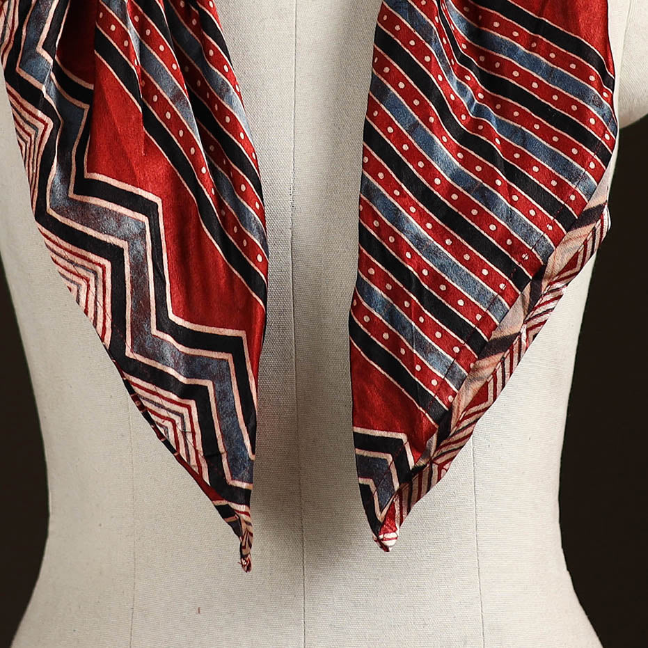 Ajrakh Hand Block Print Natural Dyed Modal Silk Brooch Scarf 28