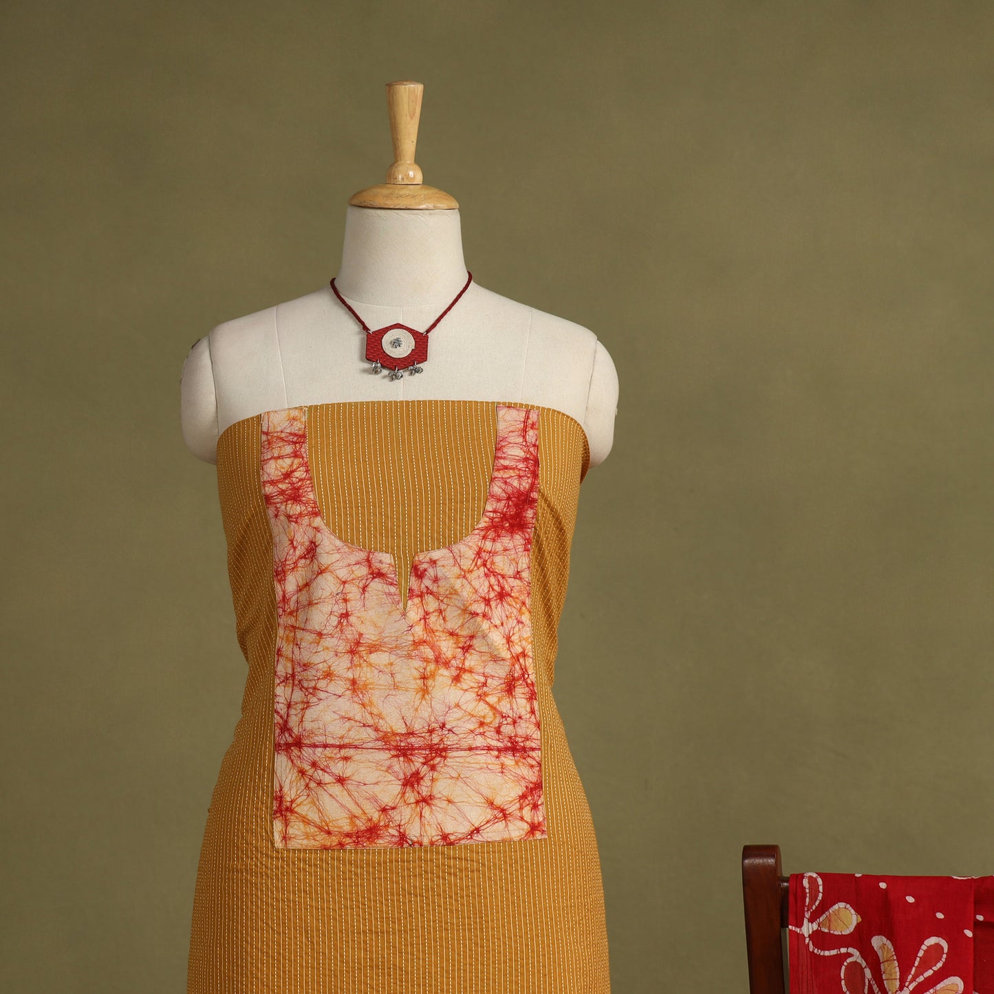 Yellow 2pc Unstitched Plain Dress Material with Jewellery Set