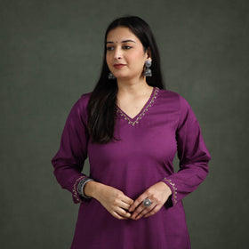 Plain Banana Fiber Soft Cotton Bead Work A-Line Kurta with Palazzo Set for women 08