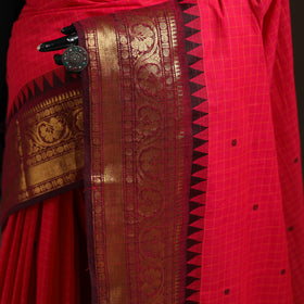 Checks Buti Cotton Zari Border Kanchipuram Saree 11
