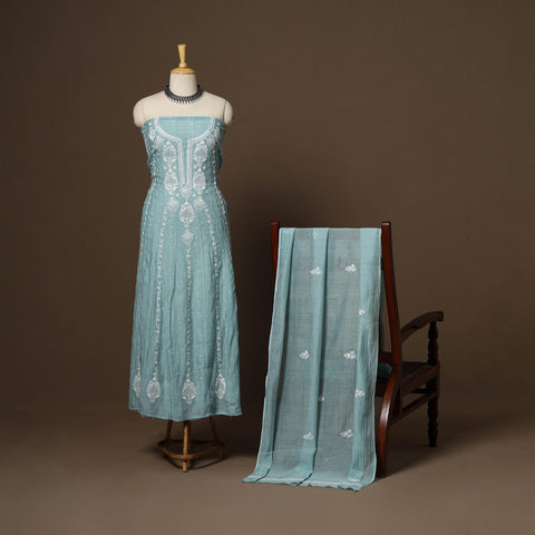 Blue - 2pc mul chanderi semi stitched hand beads work