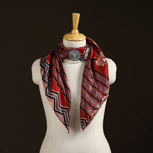 Red - Ajrakh Hand Block Print Natural Dyed Modal Silk Brooch Scarf 28