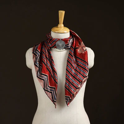 Ajrakh Hand Block Print Natural Dyed Modal Silk Brooch Scarf 28