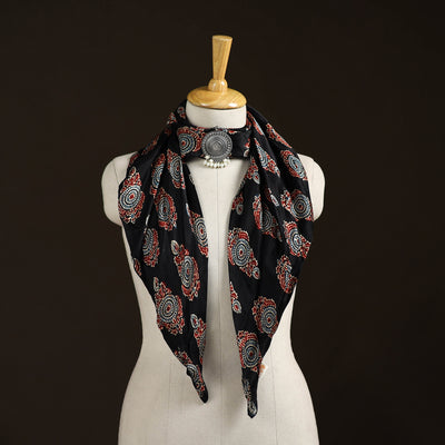 Ajrakh Hand Block Print Natural Dyed Modal Silk Brooch Scarf 29