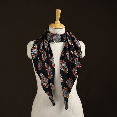 Ajrakh Hand Block Print Natural Dyed Modal Silk Brooch Scarf 29