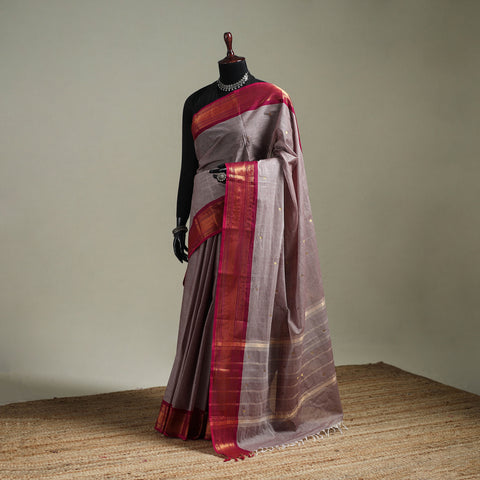 Brown - Kanchipuram Buti Cotton Saree with Border 30