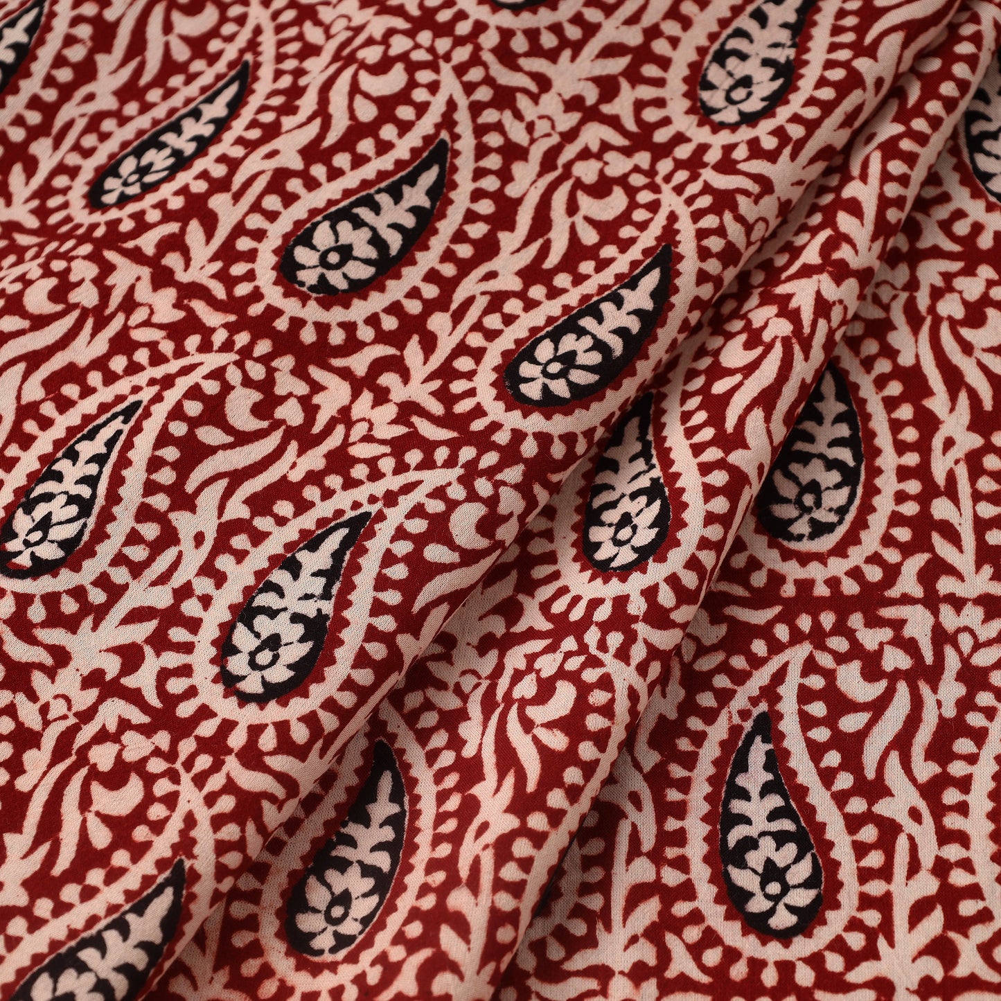 Red Bagh Hand Block Print Natural Dyed Cotton Fabric