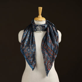 Ajrakh Hand Block Print Natural Dyed Modal Silk Brooch Scarf 30