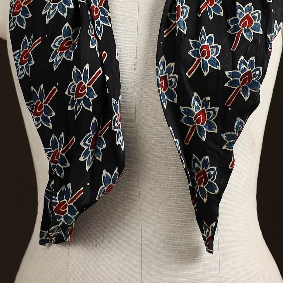 Ajrakh Hand Block Print Natural Dyed Modal Silk Brooch Scarf 31