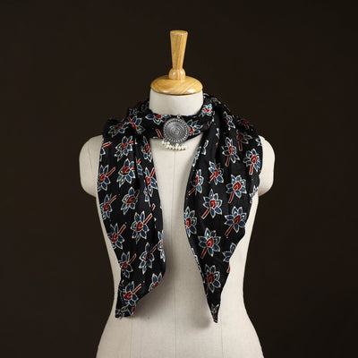 Ajrakh Hand Block Print Natural Dyed Modal Silk Brooch Scarf 31