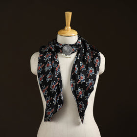 Ajrakh Hand Block Print Natural Dyed Modal Silk Brooch Scarf 31