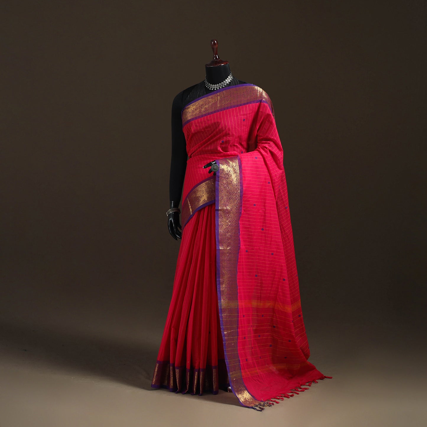 Stripes Buti Cotton Zari Border Kanchipuram Saree 12