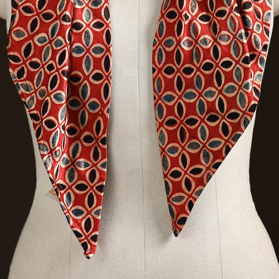 Ajrakh Hand Block Print Natural Dyed Modal Silk Brooch Scarf 32