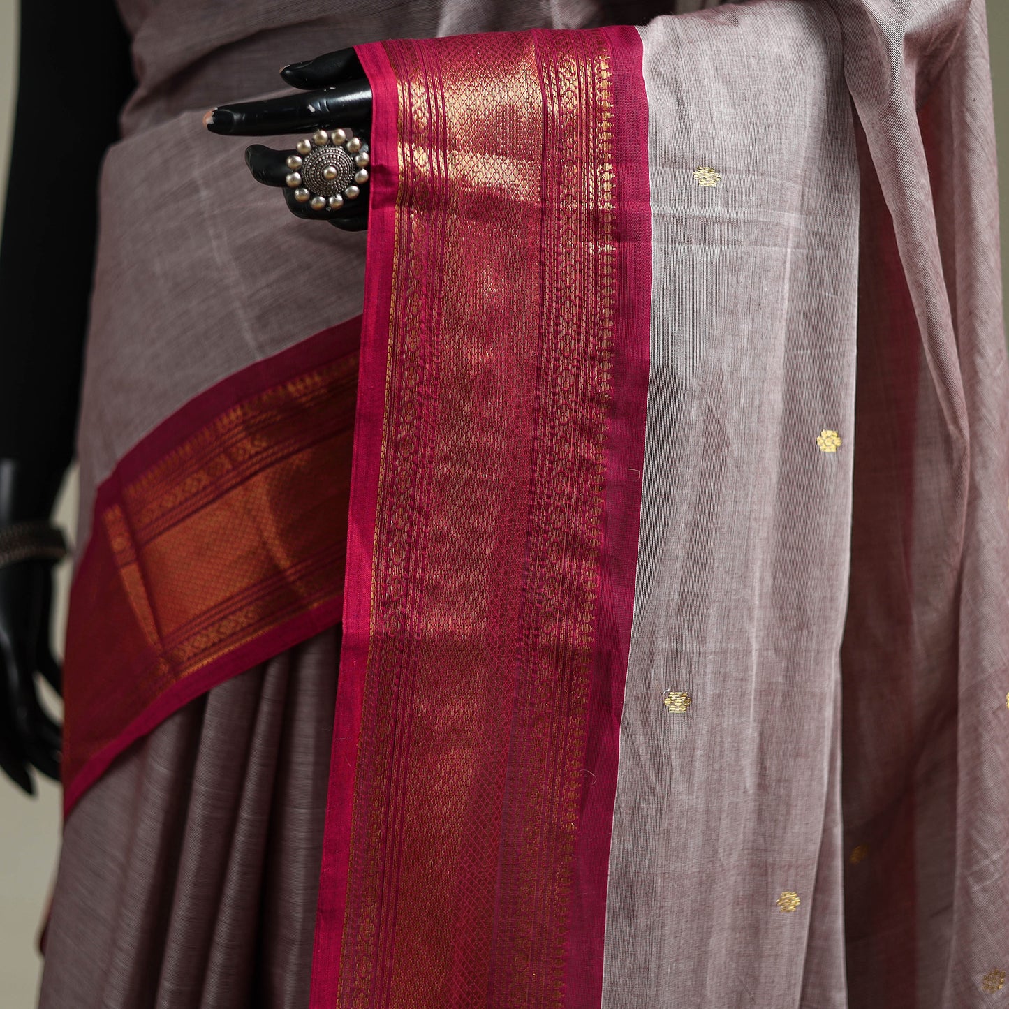 Brown - Kanchipuram Buti Cotton Saree with Border 30
