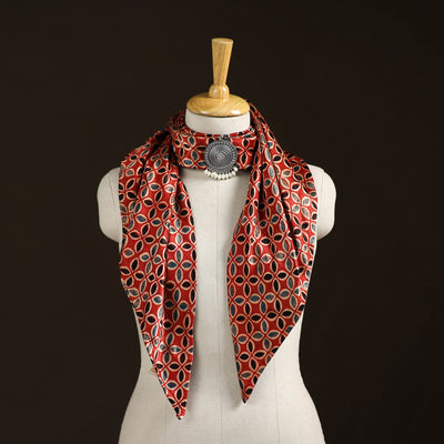 Ajrakh Hand Block Print Natural Dyed Modal Silk Brooch Scarf 32