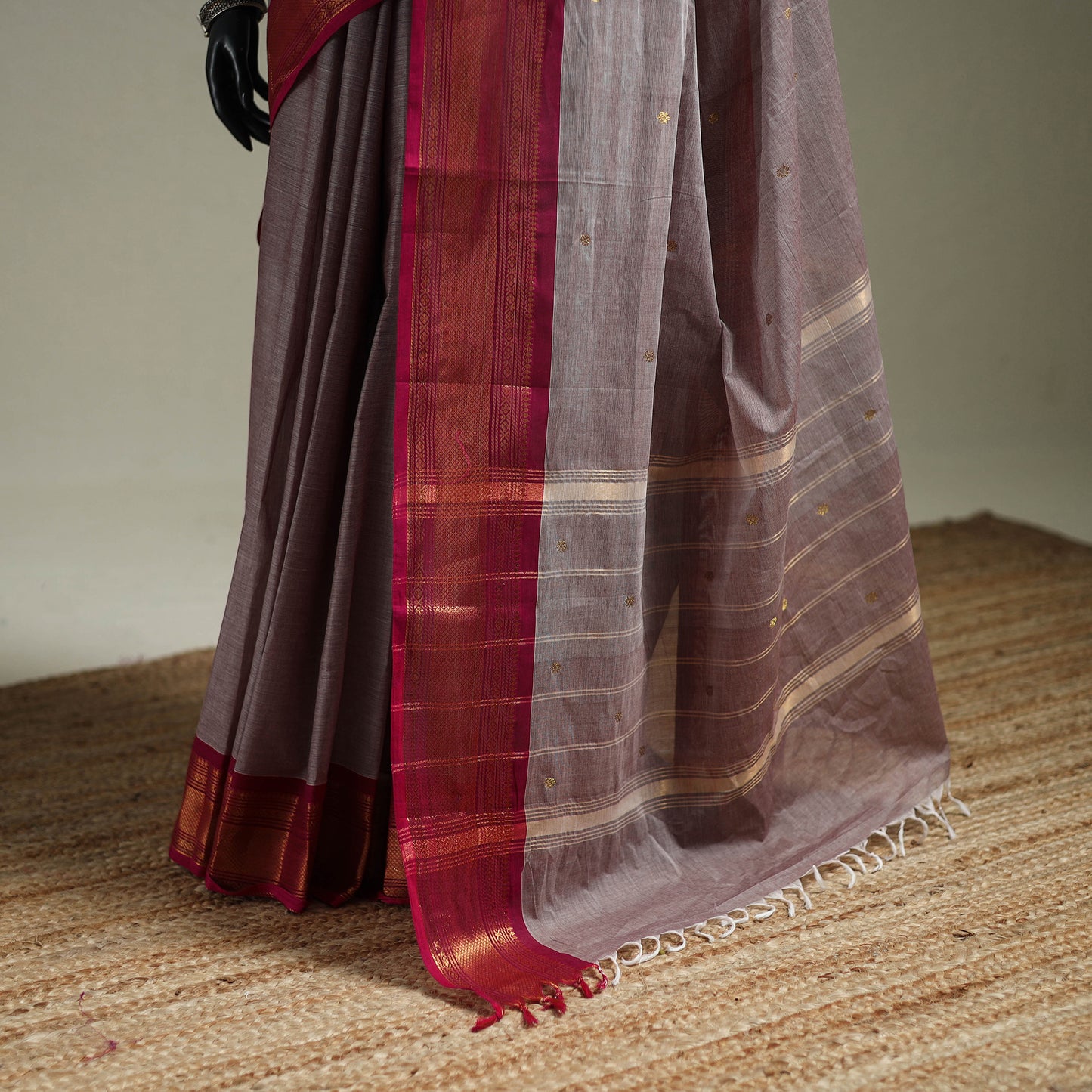 Brown - Kanchipuram Buti Cotton Saree with Border 30