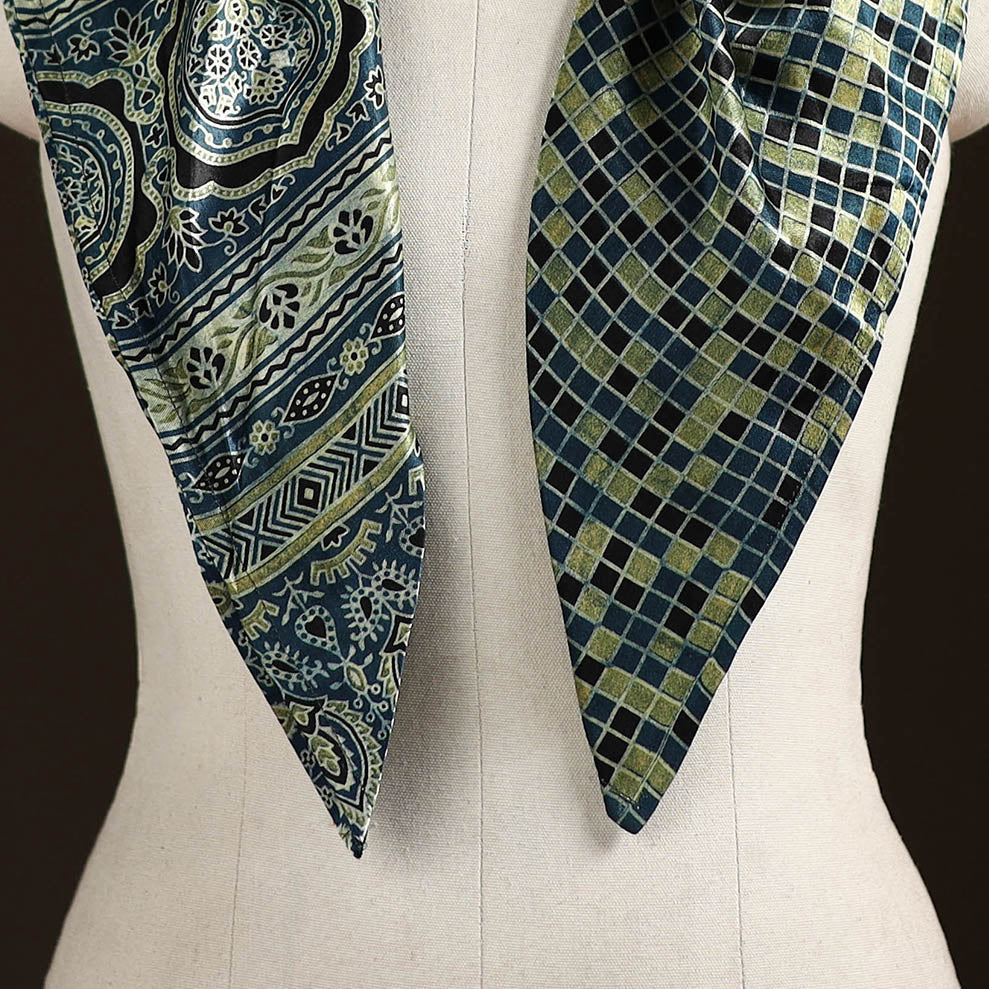 Ajrakh Hand Block Print Natural Dyed Modal Silk Brooch Scarf 34