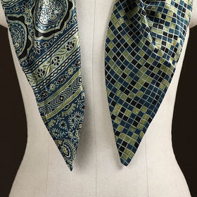 Ajrakh Hand Block Print Natural Dyed Modal Silk Brooch Scarf 34