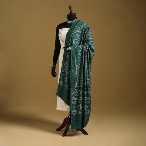 Green - kutch printed rayon dupatta 04 - handcrafted