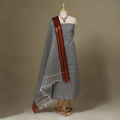 Grey 2pc Kandangi Chettinad Dress Material with Jewellery Set