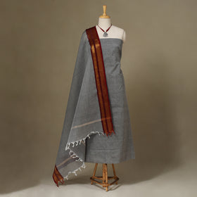 Grey 2pc Kandangi Chettinad Dress Material with Jewellery Set