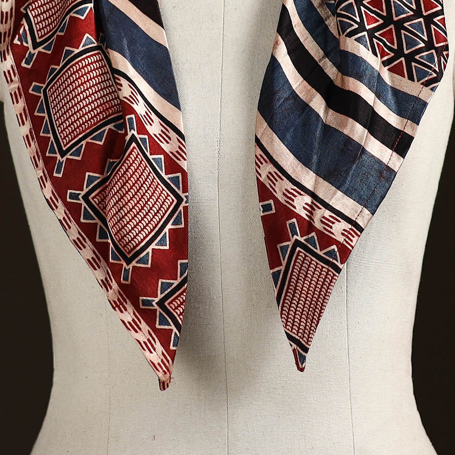 Ajrakh Hand Block Print Natural Dyed Modal Silk Brooch Scarf 35