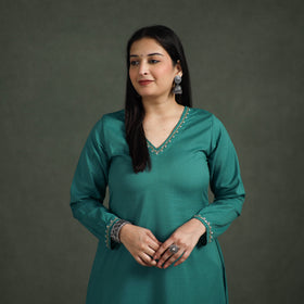 Plain Banana Fiber Soft Cotton Bead Work A-Line Kurta with Palazzo Set for women 06