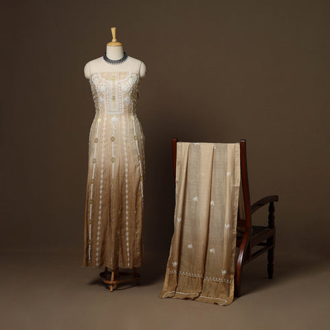 Brown - 2pc mul chanderi semi stitched hand beads work