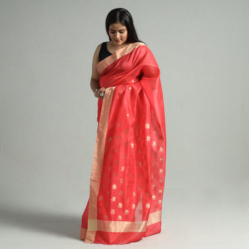 Red - Traditional Chanderi Silk Zari Buti Handloom Saree 56