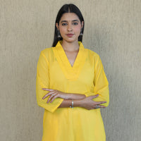 Yellow - Mulmalai Cotton Plain Dyed Straight Kurta