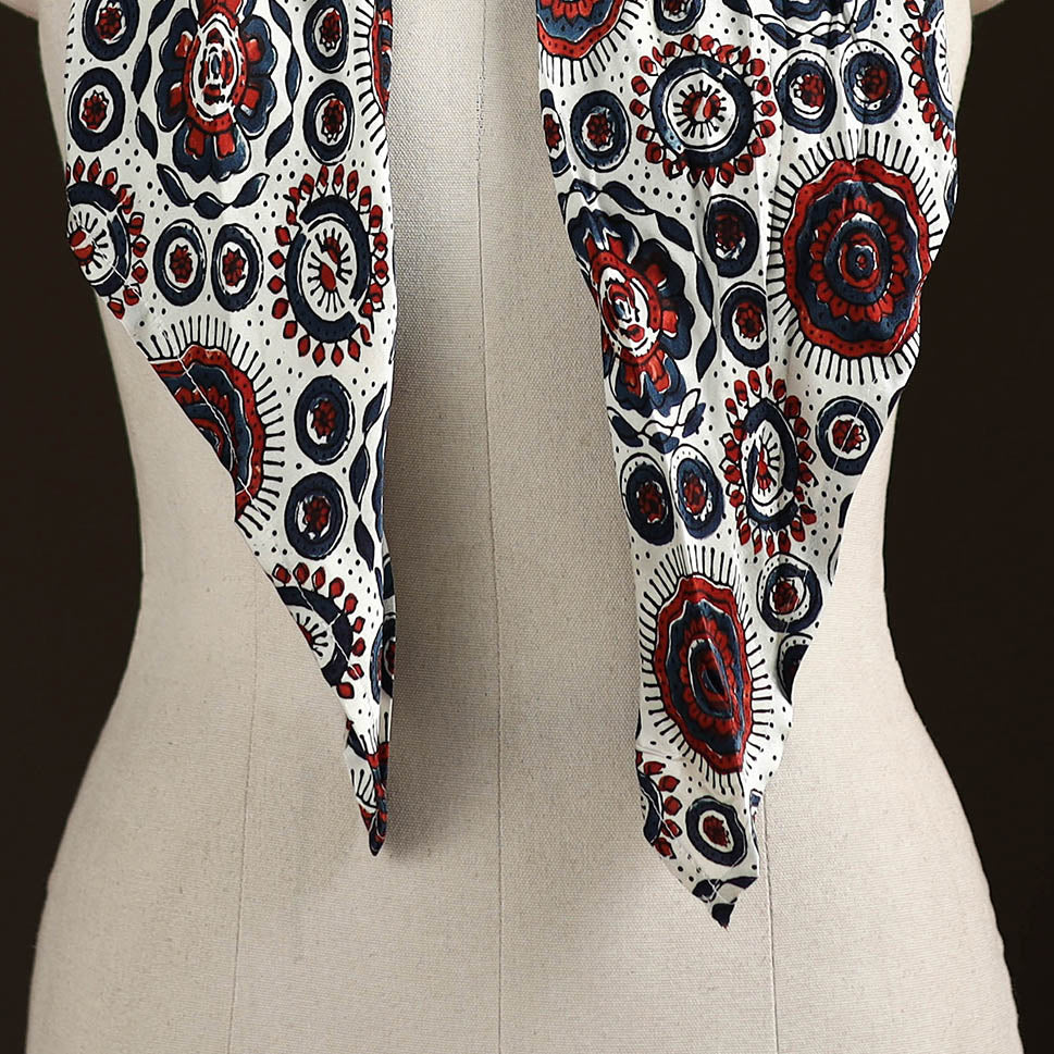 Ajrakh Hand Block Print Natural Dyed Modal Silk Brooch Scarf 37