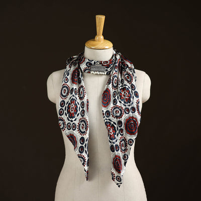 Ajrakh Hand Block Print Natural Dyed Modal Silk Brooch Scarf 37