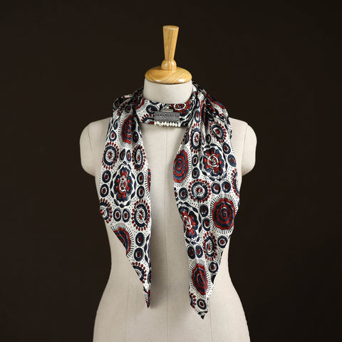 Ajrakh Hand Block Print Natural Dyed Modal Silk Brooch Scarf 37